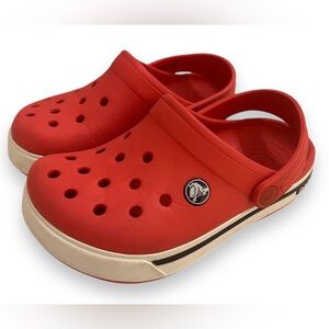 Crocs Kids J1 Youth Crocband II.5 Clog Red Black Stripe Shoes Unisex Valentines